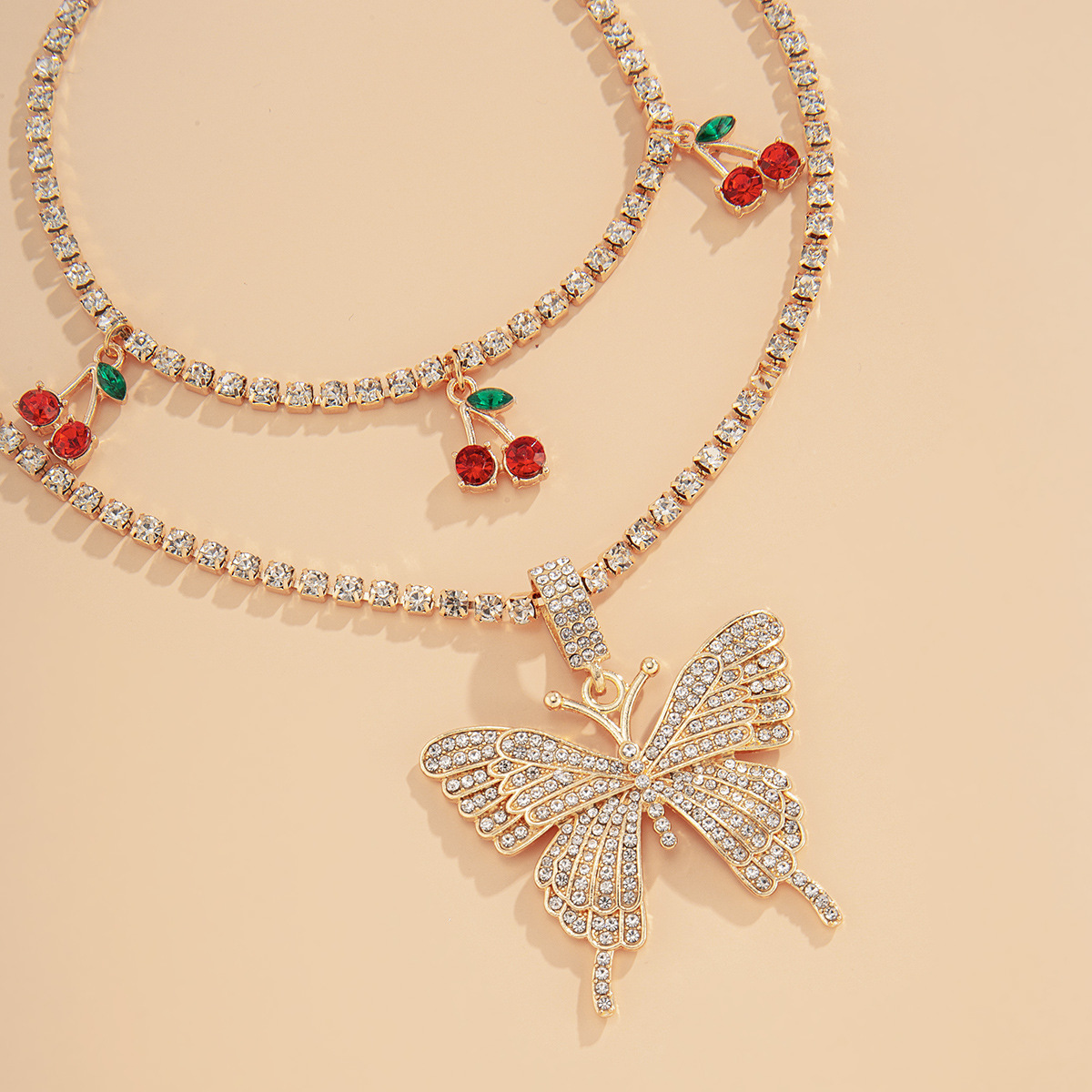 Simple Retro Full Diamond Big Butterfly Cherry Pendant Anklet display picture 3