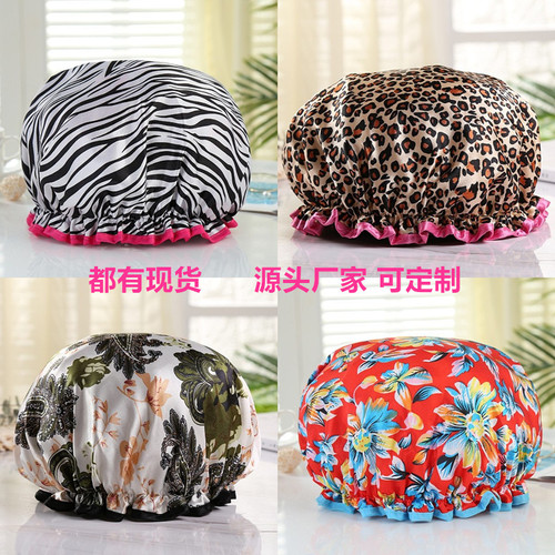 Adult double-layer waterproof shower cap kitchen makeup hood for shampooing and bathing thickened and printable LOGO manufacturer can be set