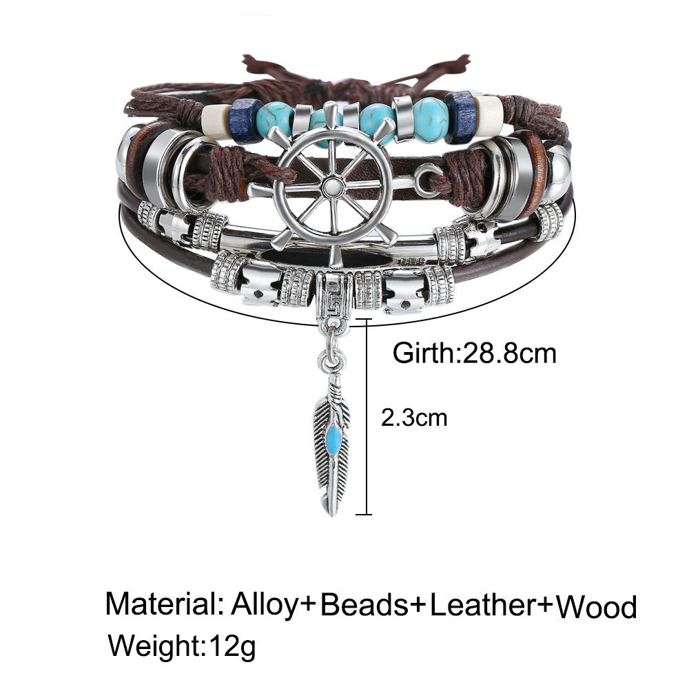 Casual Feather Rudder Pu Leather Alloy Wood Plating Metal Bracelets display picture 1