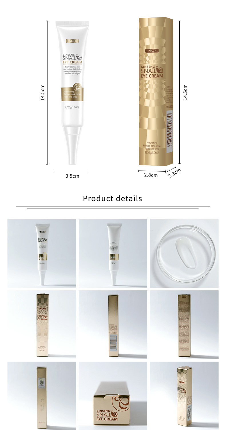 Laikou Red Ginseng Snail Eye Cream 30g + Eye Device Eye Hydrating and Moisturizing Skin Care Products Cross-border supply consignment undefined