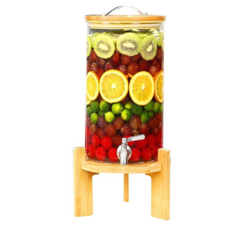 Fábrica al por mayor del hogar de gran capacidad transparente barril de vino de vidrio de borosilicato con grifo sellado enzima barril tanque de fermentación
