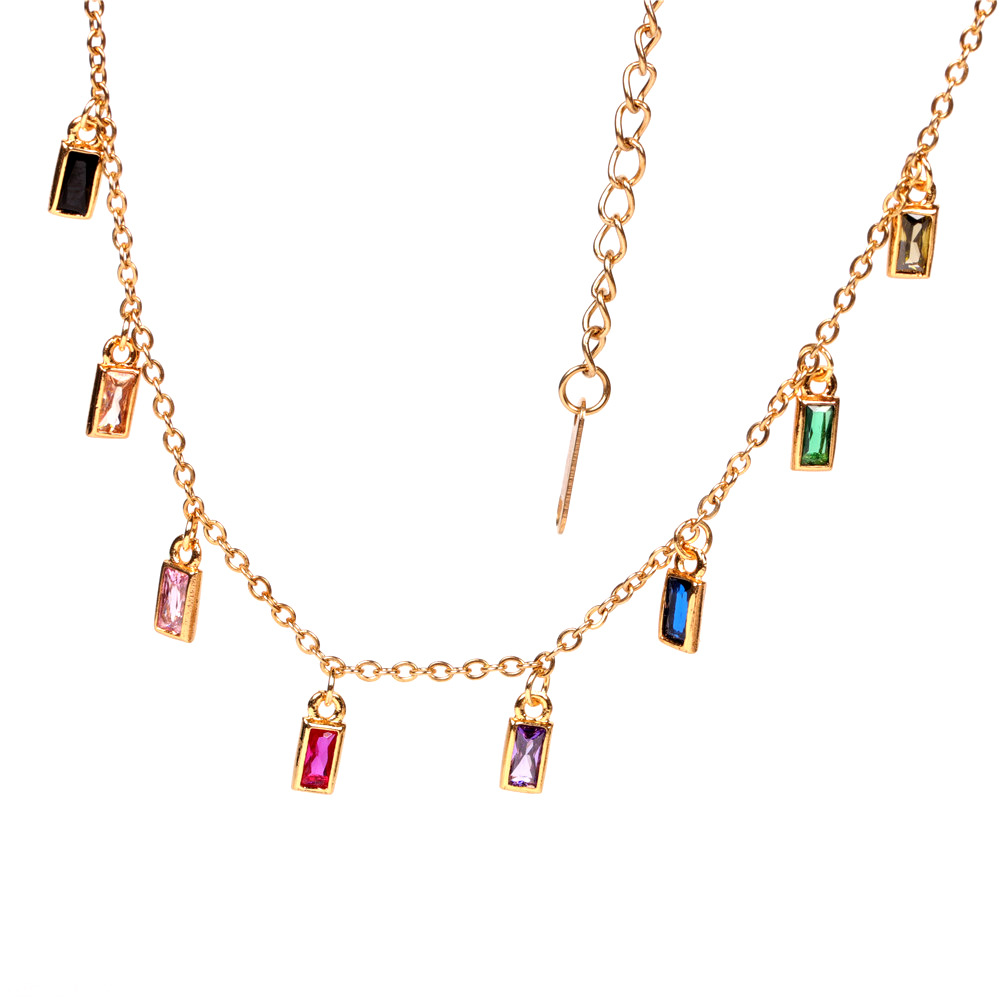 colorful square zircon pendant fashion womenu0027s simple short necklace