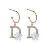 Fashionable silver needle with letters, universal earrings, silver 925 sample, city style, flowered, internet celebrity