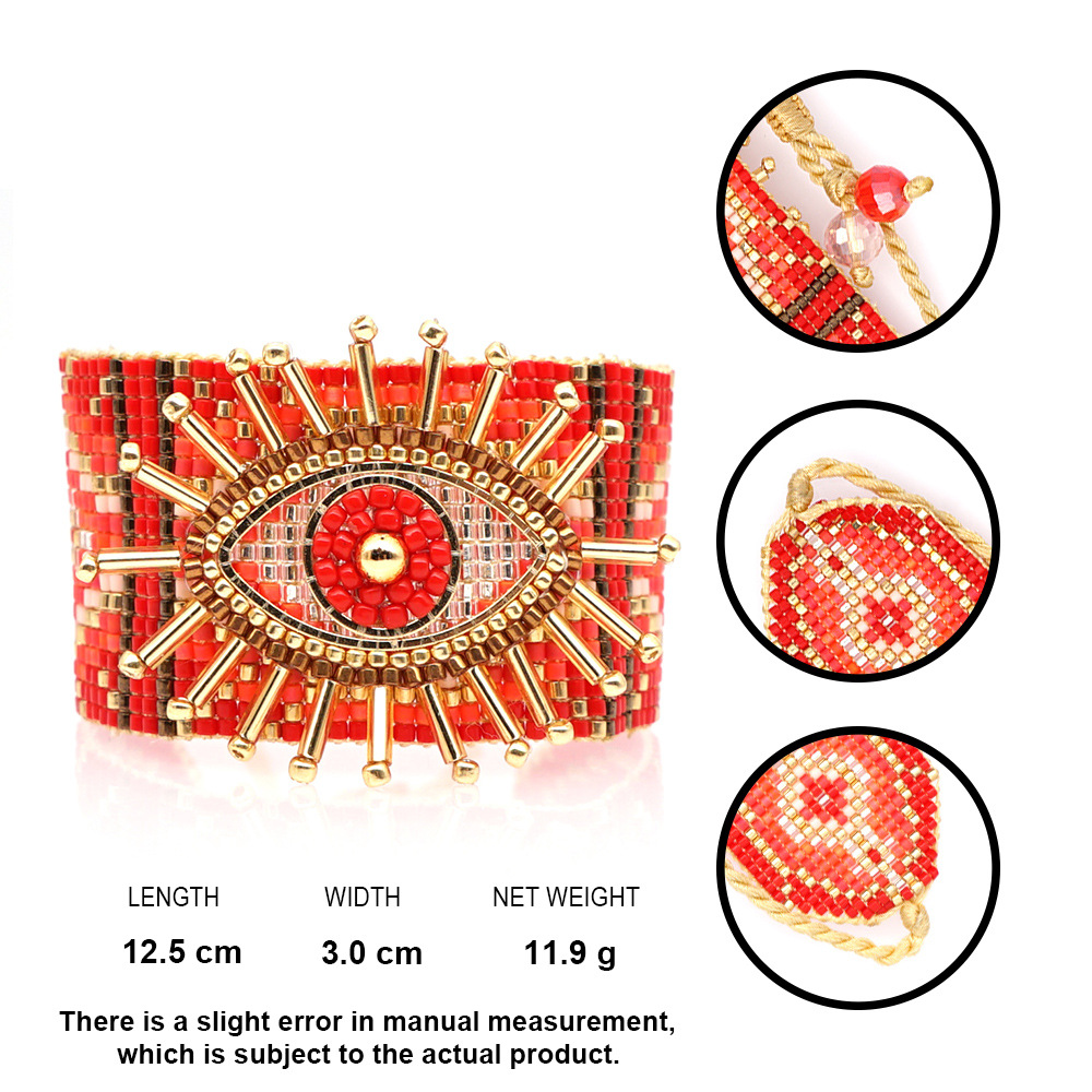 12g Weight No Inlaid Inlay Material Bracelets Classification Anniversary, Business, Travel Occasion Eye Pattern Unisex Gender Knitting Design Fashion Style European And American New Miyuki Rice Beads Hand-woven Turkish Devil Eyes Personality Stacking Wide Bracelet 7