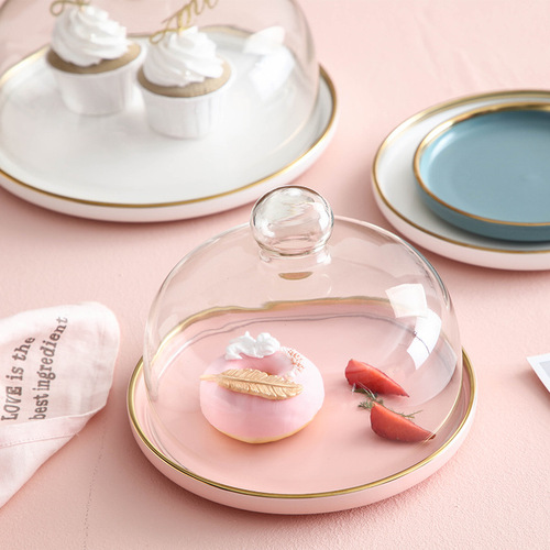 Nordic small fresh dessert plate transparent glass lid cake plate Western pastry baking dessert plate snack fruit storage plate