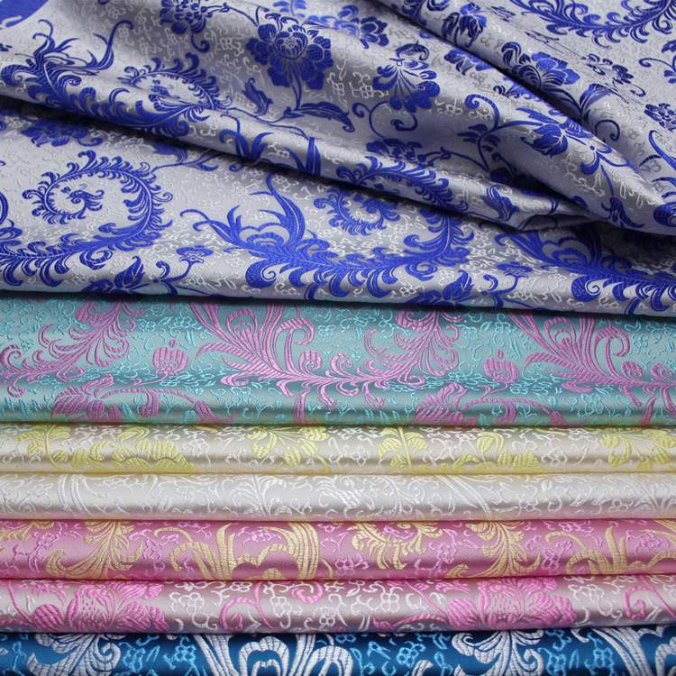 中国风旗袍娃衣汉服童装蒙古袍纺丝绸缎面料提花织锦缎凤尾布料