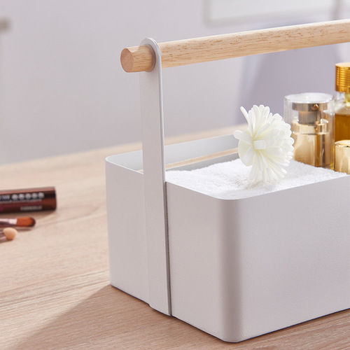 Wholesale Japanese Minimalist Jewelry, Cosmetic Storage Box with Wooden Handle, Miscellaneous Organization Basket Model