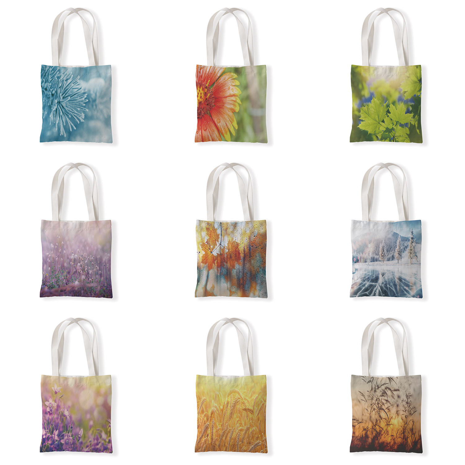 创意树叶花朵帆布袋百搭包休闲单肩袋学生零钱袋环保购物袋手拎包