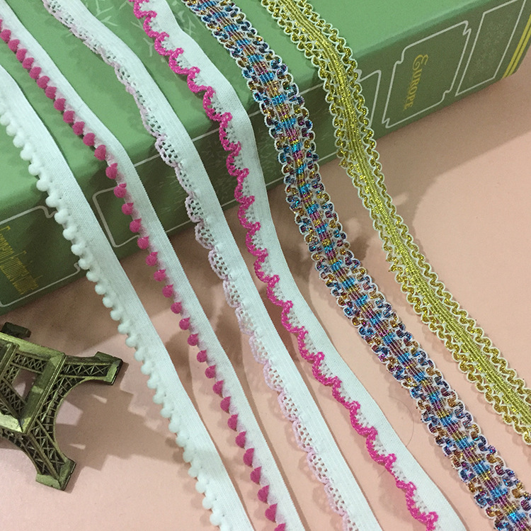 包松紧带彩色花边金色服装耳边床垫弹力松紧弹边带修补蕾丝木耳婚