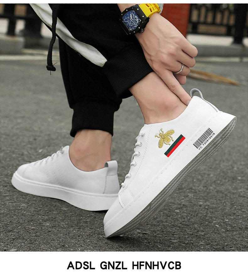 Giày sneaker nam da bò cổ thấp đế bệt, giày thể thao thoáng khí tăng chiều cao — S920 màu trắng, S920 đen chi tiết 14