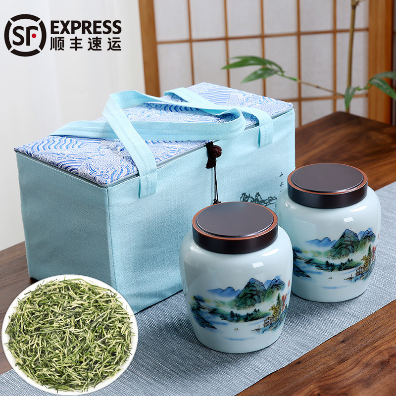 山水涧2021明前新茶信阳特产毛尖茶叶绿茶散装春茶陶瓷礼盒装500g