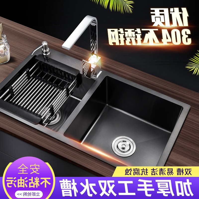 304不锈钢加厚手工水槽双槽厨房洗菜盆单洗碗水池家用套餐