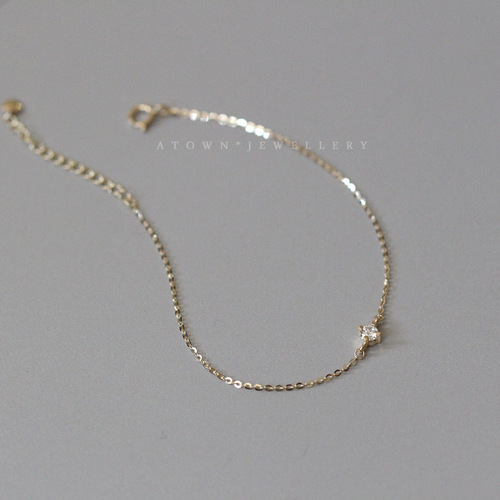 Recommended classic single diamond S925 sterling silver 14K gold plated bracelet, zircon super versatile daily temperament thin bracelet for women