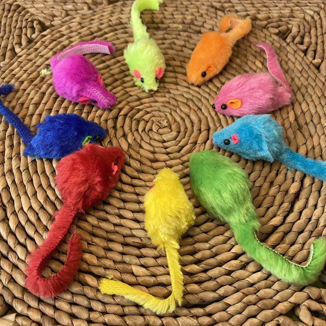 猫玩具响声毛绒逗猫小老鼠彩色老鼠猫咪互动玩具内含石子多色老鼠