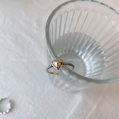 Korean version 925 silver color line cross ring female retro internet celebrity simple ins trendy opening