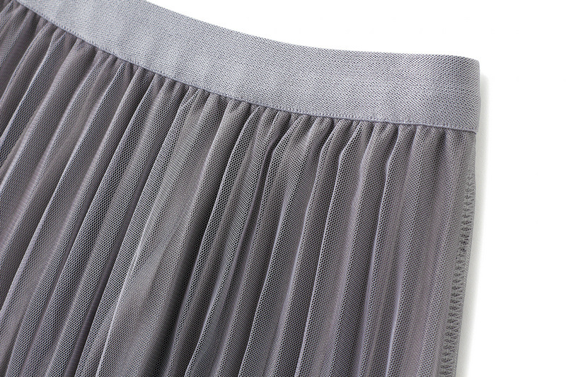 Mid-Length High Waist Pleated Yarn Skirt in Skirts