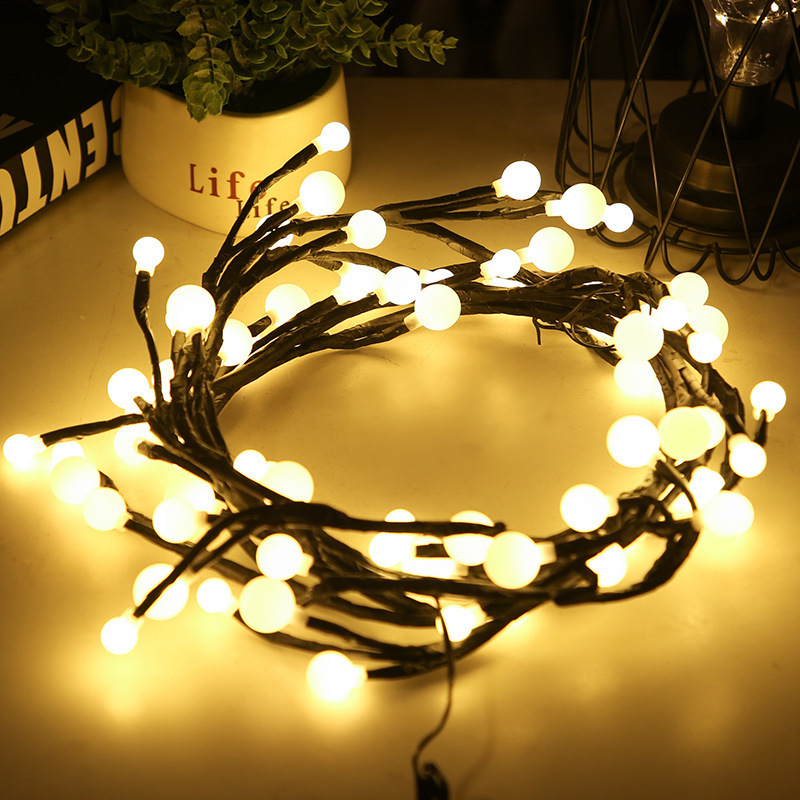 Amazon cross-border special low-voltage branch rattan light string round ball warm light indoor and outdoor decoration Christmas modeling light