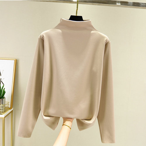 New Half High Neck Underwear Autumn and Winter Thickened Inner Wear Felted Double Face Velvet Long Sleeve Slimming Warm Top for Women 