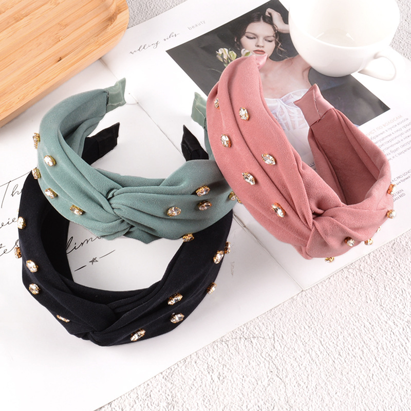 Simple Solid Color Diamond-studded Flannel Headband display picture 2