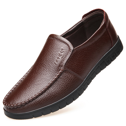 First-layer cowhide middle-aged and elderly men's shoes dad's shoes middle-aged men's single shoes men's breathable soft-soled round-toe casual leather shoes for men