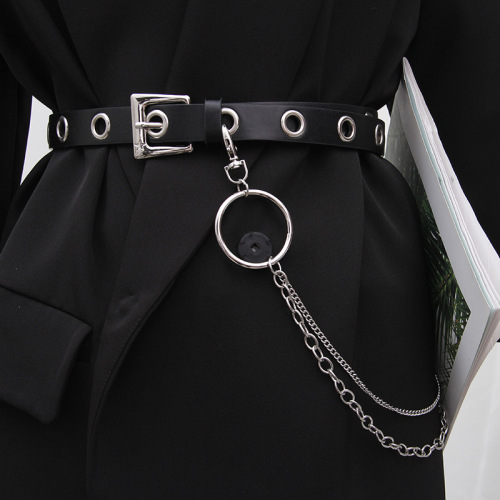 Punk style full hole decorative belt fashionable and versatile Korean style trendy belt for women without punching pants belt chain ins