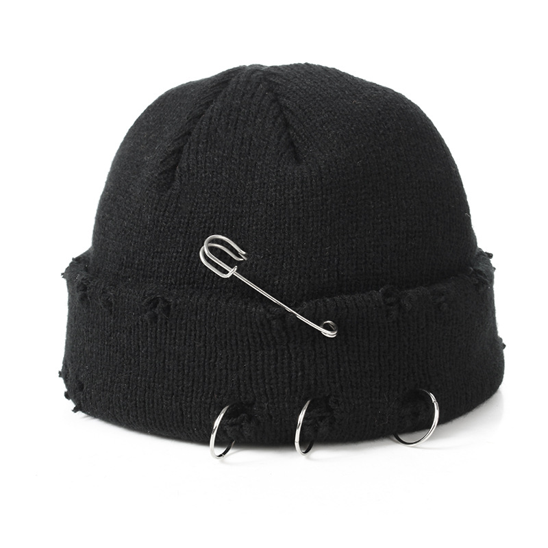 2024 Autumn and winter hole breaking ruffian solid color knitted female trendsetters street yarn versatile styling hat_voghion.com