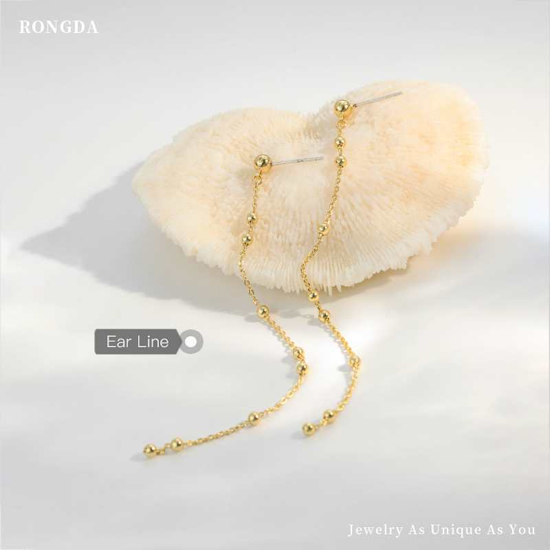 Rongda Huixin European And American Design Jewelry Temperament Bean Chain Ear Wire Personality Retro Long Tassel Earrings Women's Earrings