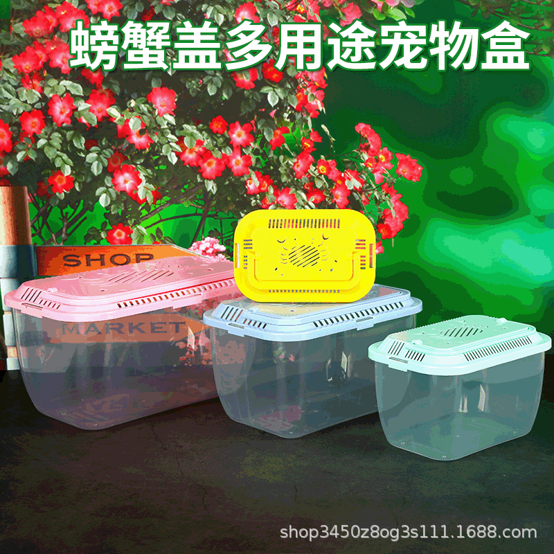 多用途宠物盒螃蟹盖金鱼盒手提式仓鼠箱透明鱼缸乌龟缸龟抗多型号