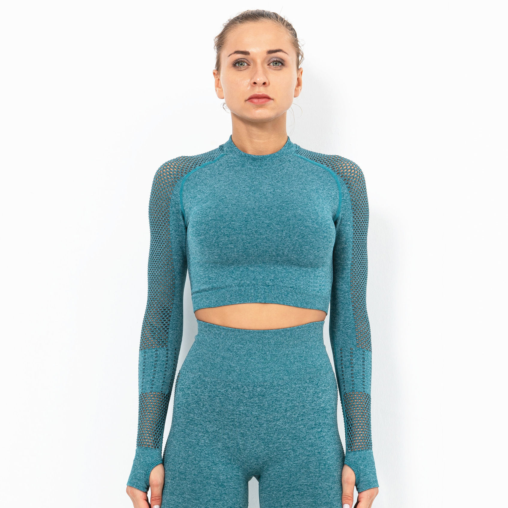 Sexy hollow slim quick-drying sports long-sleeved fitness yoga wear  NSLX14690