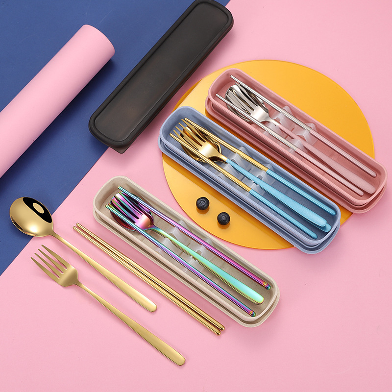 Explosions stainless steel 304 Korean portable tableware set fork spoon chopsticks three-piece Student Travel Gifts Wholesale Explosions stainless steel 304 Korean portable tableware set fork spoon chopsticks three-piece Student Travel Gifts Wholesale