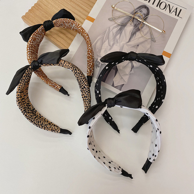 Korean Leopard Print Folds Bowknot Hair Band New Fashion Wide Brim Headband   Wholesale Nihaojewelry display picture 3