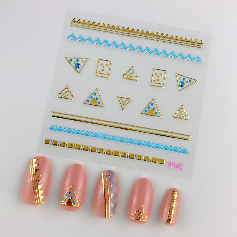 正祥抖音同款仿钻烫金蓝宝石3D自粘美甲贴花防水nail指甲贴批发