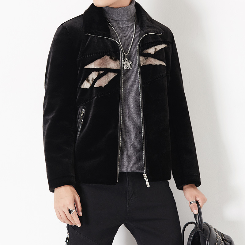 留意2020冬季新款品牌男装 字母印花男式翻领开衫外套 休闲貂皮男