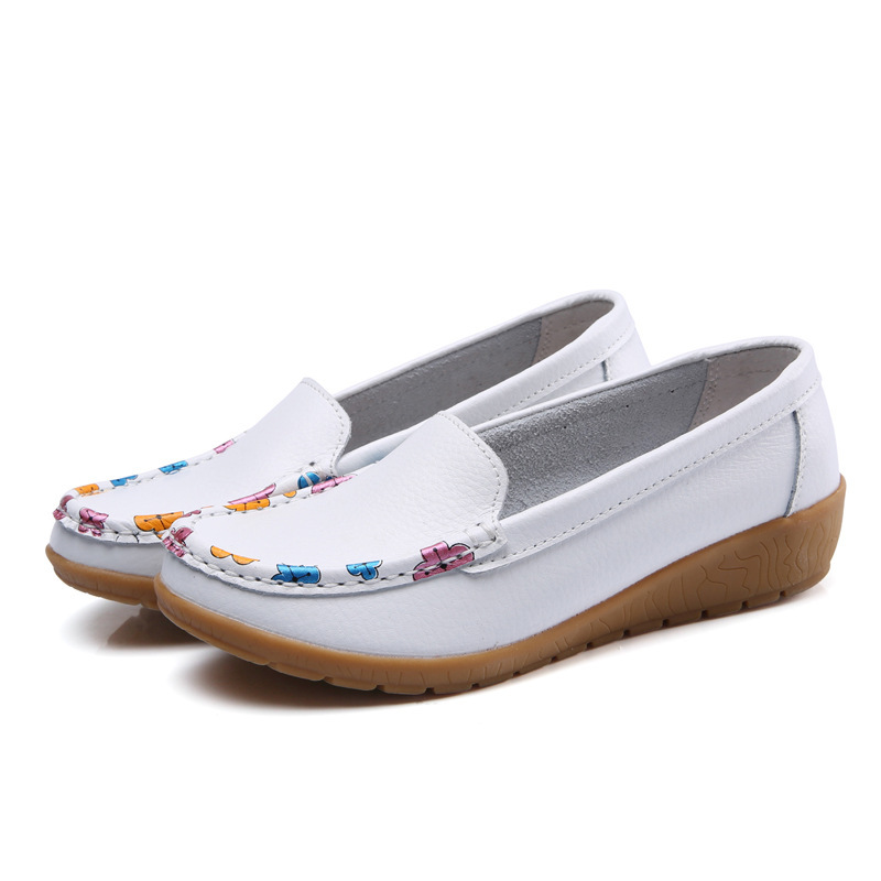 Women'S Spring Leisure Printed Leather Single Shoes Pea Flat Shoes