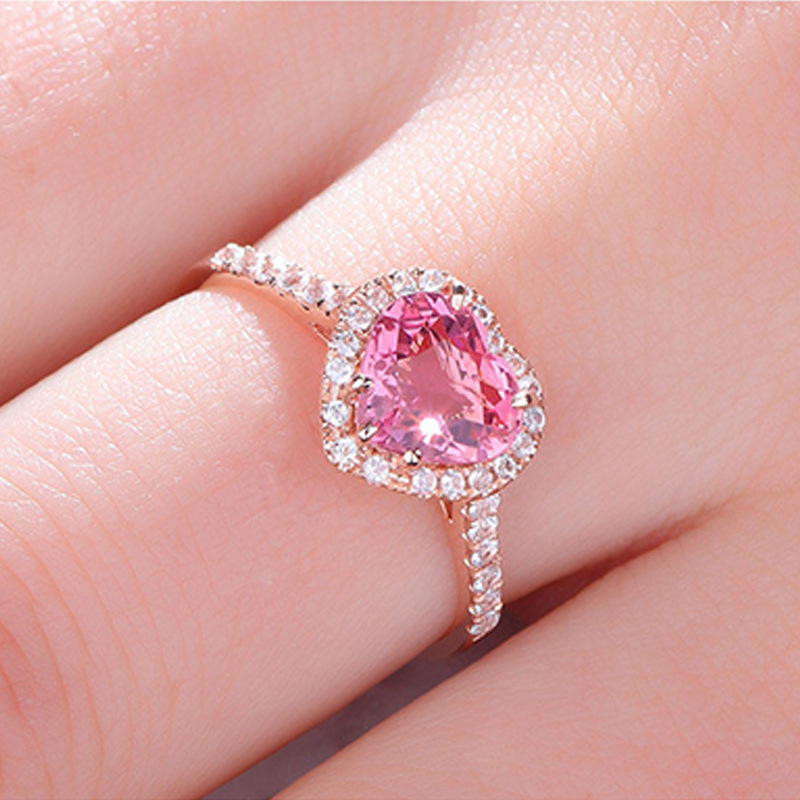 Fashion Heart Shape Copper Plating Inlay Artificial Gemstones Rings 1 Piece