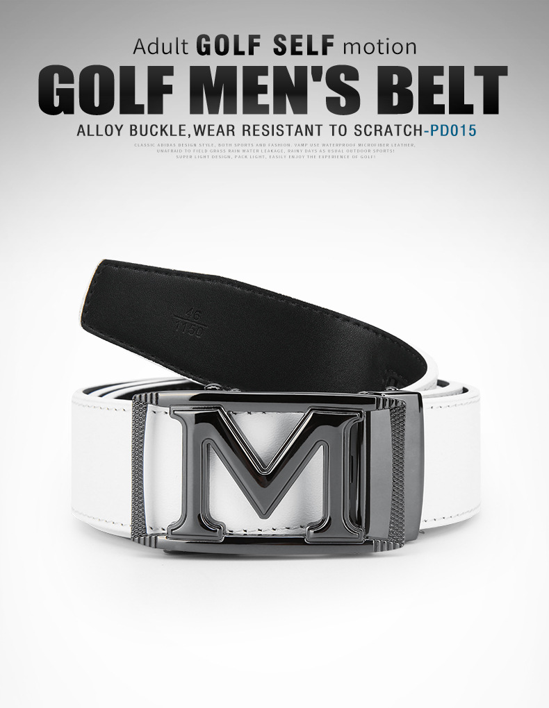 Thắt lưng golf nam da bò thật khóa hợp kim tự động — Dây da PD015 PGM đen bạc, PD015 PGM thắt lưng đỏ vàng, Dây da PD015 PGM trắng đen chi tiết 9