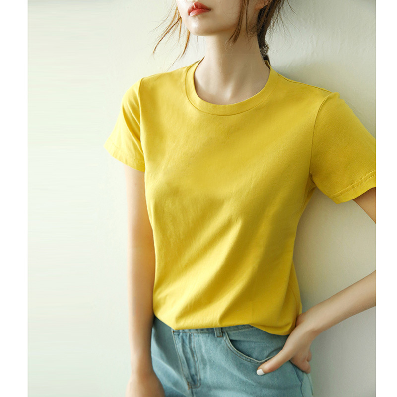簡約百搭精梳棉t恤女式上衣短袖t恤女ins潮女裝壹件代發夏季新款