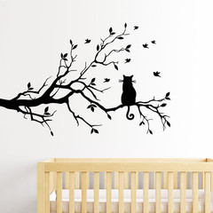 8515 New Cat on the Branch Living Room Bedroom Background Wall Decorative Wall Sticker Factory Direct Sales Wholesale
