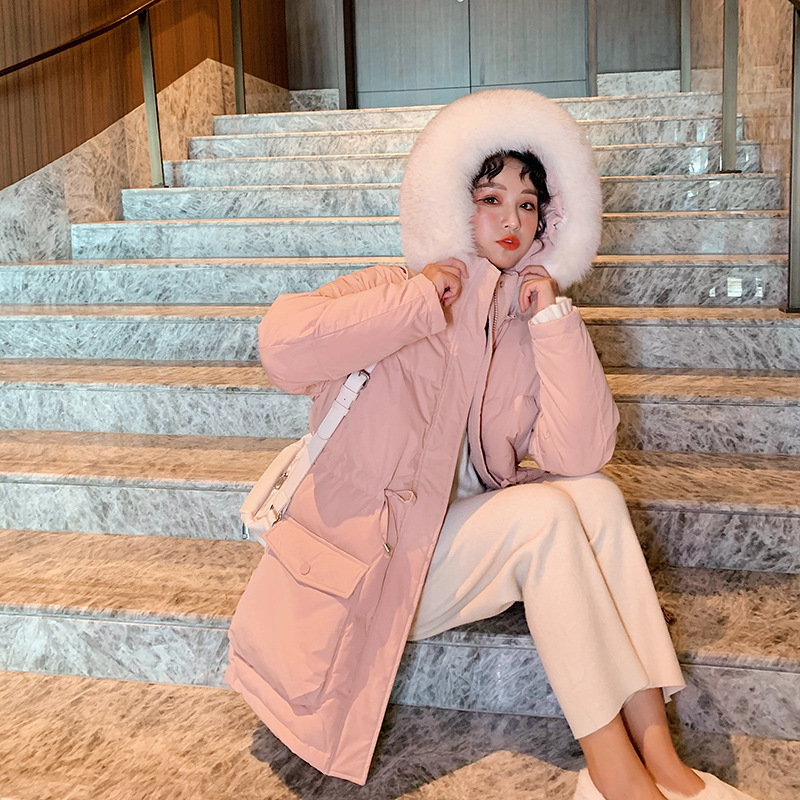 东大门新款超大毛领韩版羽绒服女中长款收腰显瘦时尚加厚连帽外套|ms