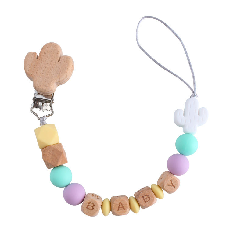 DIY creativo de dibujos animados haya cactus chupete clip de silicona cactus teether nombre del bebé personalizado Cadena de chupete