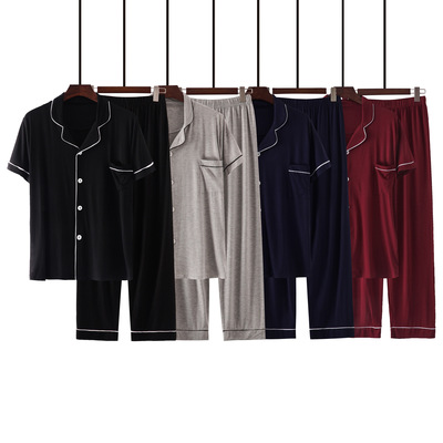 跨境直銷新款睡衣 夏季短袖莫代爾睡衣 男女款家居服 壹件代發