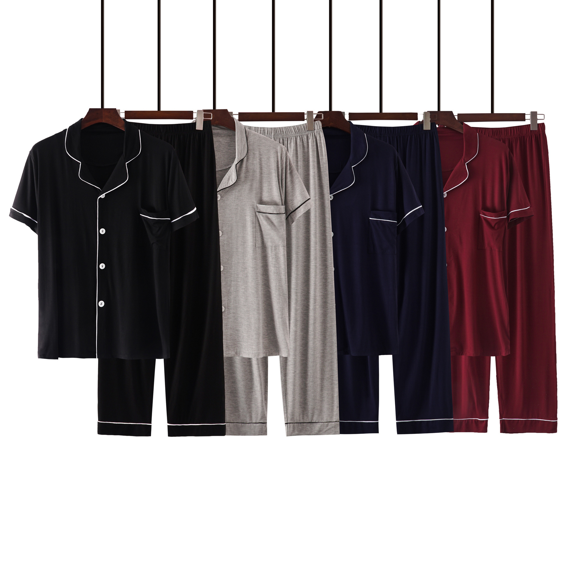 跨境直銷新款睡衣 夏季短袖莫代爾睡衣 男女款家居服 壹件代發