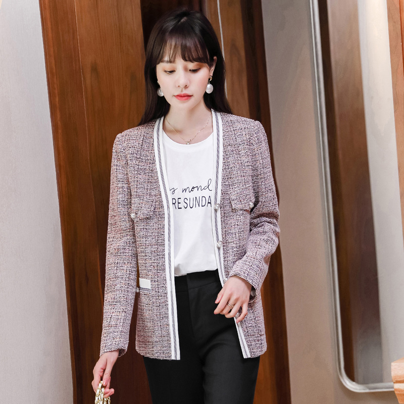 西装外套女新款韩版长袖无领洋气网红修身潮流英伦风休闲小西服女|ms