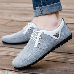 夏季新款豆豆鞋男休閒帆布鞋耐磨輕便男韓版透氣帆布鞋男休閒鞋男