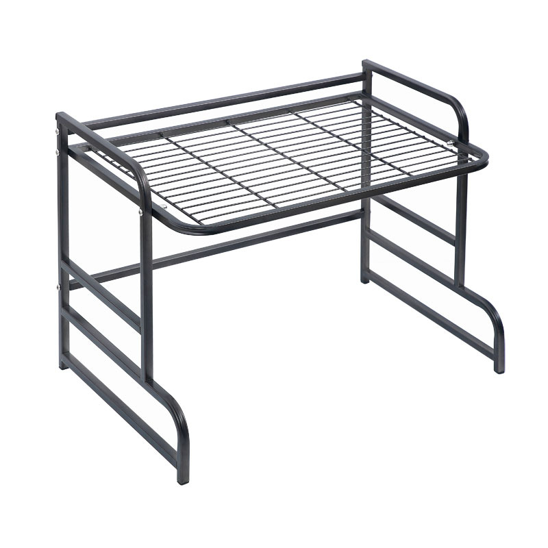 Horno de microondas de acero inoxidable estante de almacenamiento de cocina estante de doble capa mesa de escritorio cocina de arroz horno estante de almacenamiento de horno negro