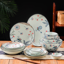 簡約日韓式皮皮兔手繪印彩釉下陶瓷餐具 創意飯碗湯盤碟勺子家用
