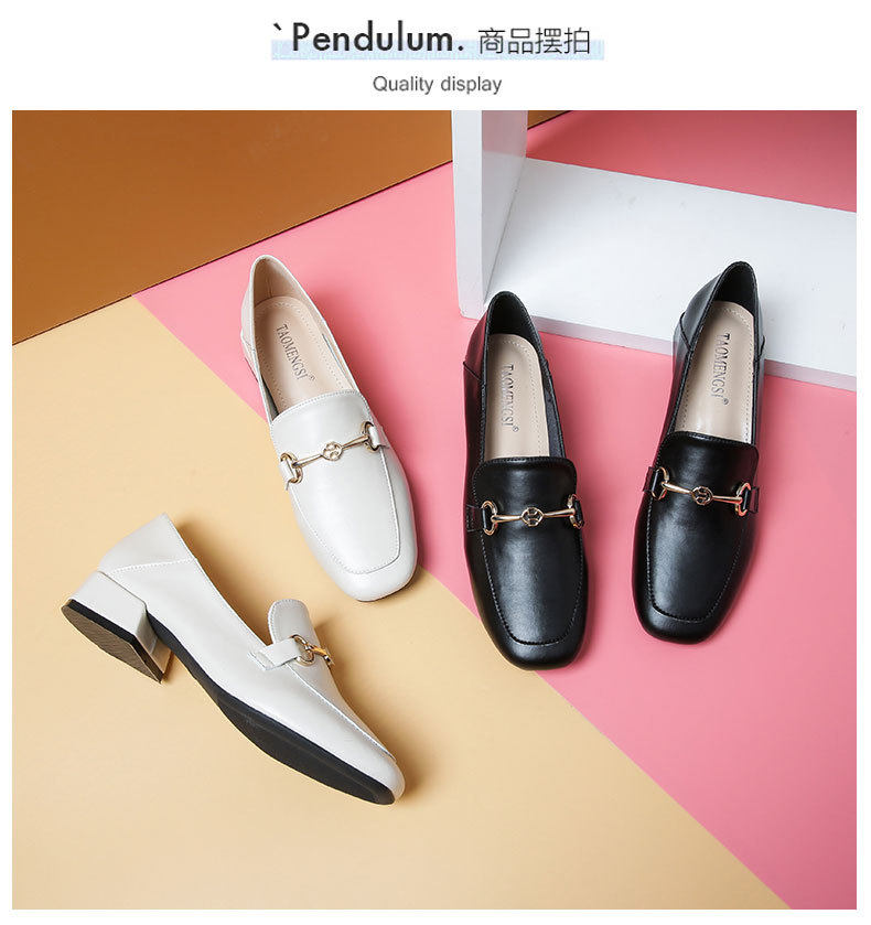 Giày lười nữ da mũi vuông khóa cài kiểu Anh, gót thấp 1–3 cm — Màu mơ, Màu đen chi tiết 17