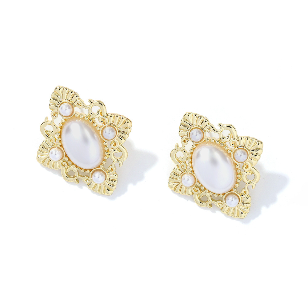 French Palace Retro Style Diamond Pearl Simple And Versatile Earrings Wholesale display picture 8