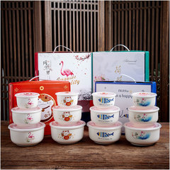 陶瓷保鮮碗三件套泡麵密封碗帶蓋開業禮品套碗套裝廠家可logo