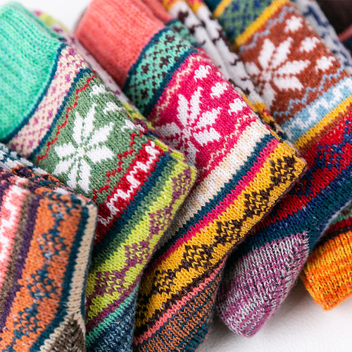 Amazon Cross-border Exclusive Coarse Knit Octagonal Flower Wool Socks for Autumn and Winter Women, Thick and Warm, Foreign Trade Socks